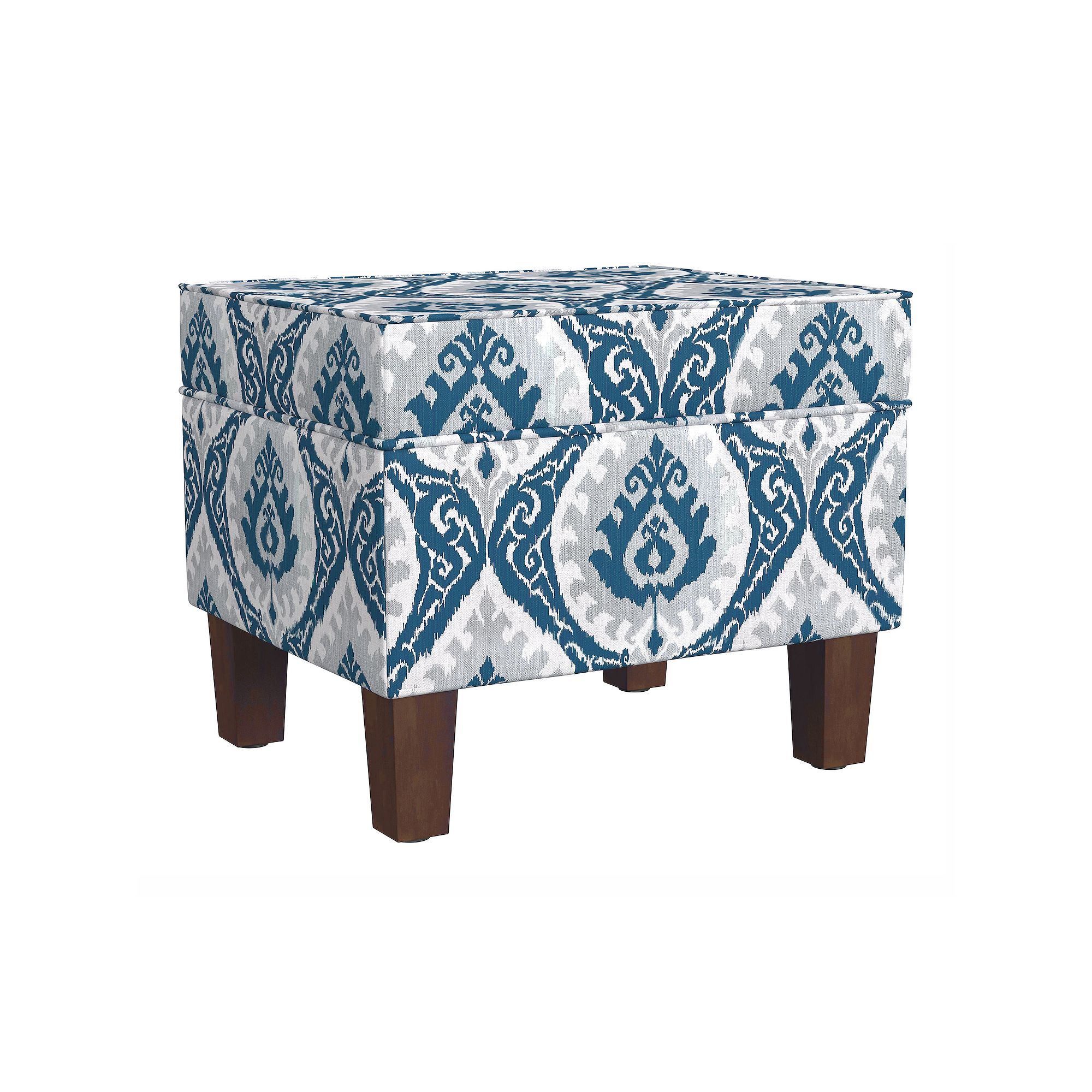 HomePop Hidden Storage Ottoman, Blue Ikat