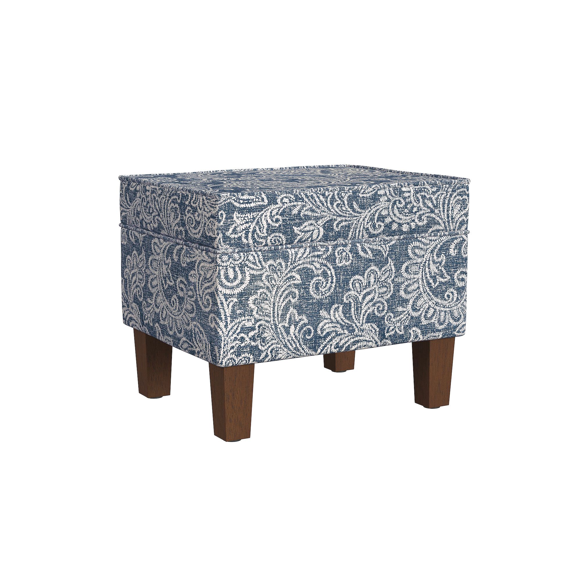 HomePop Hidden Storage Ottoman, Blue Jacobean