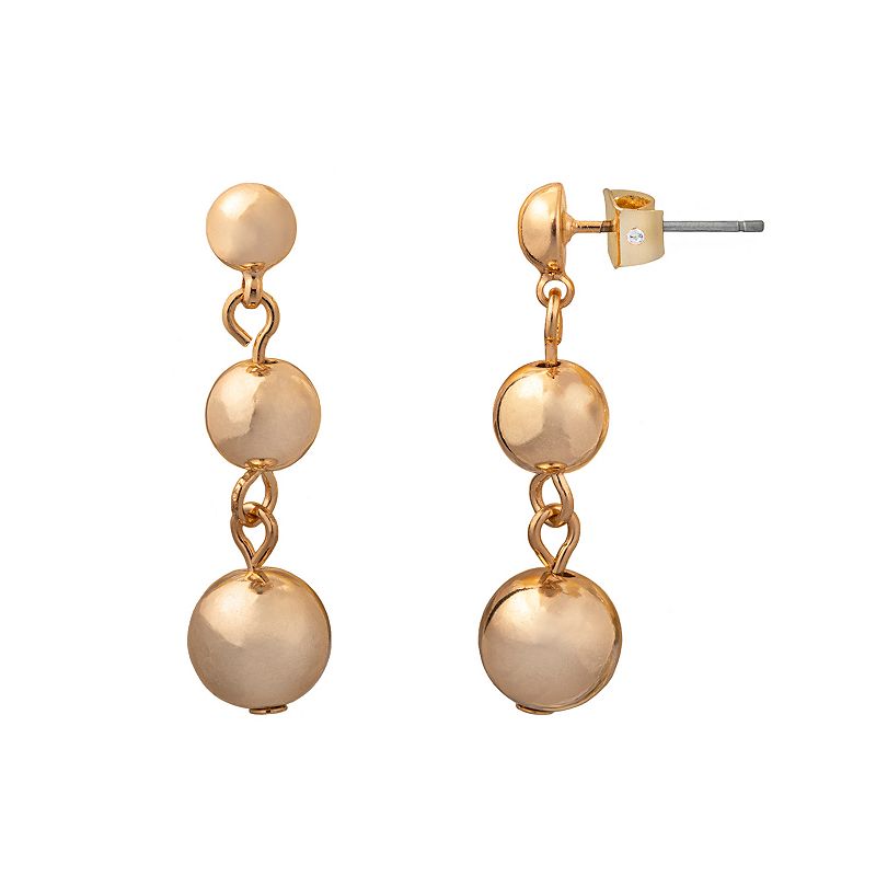 LC Lauren Conrad Gold Tone Clean Metal Ball Tiered Drop Earrings, Womens