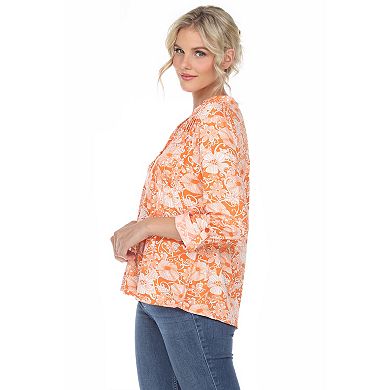 Women's White Mark Pleated Floral Print Blouse