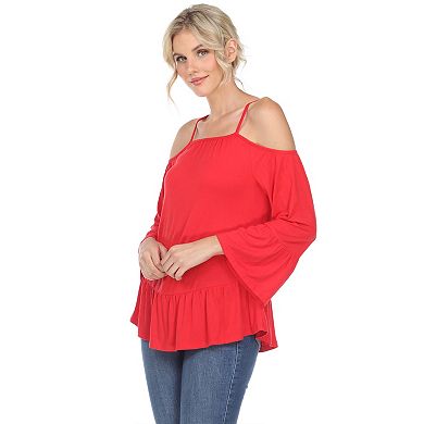 Women's White Mark Cold Shoulder Ruffle Sleeve Top