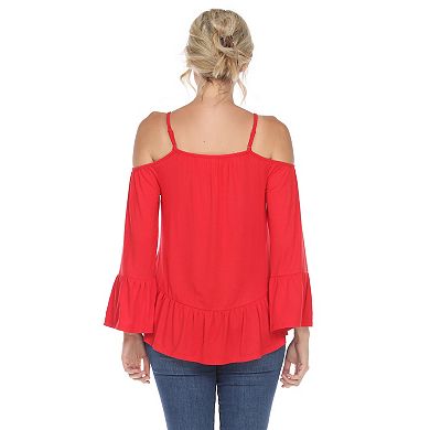 Women's White Mark Cold Shoulder Ruffle Sleeve Top