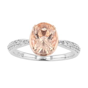 14k Rose Gold Over Silver Simulated Morganite & Lab-Created White Sapphire Ring