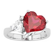 Sterling Silver Rhodium-plated Lab Created Ruby and CZ Heart Halo Ring Size  7