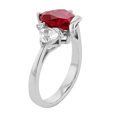 Sterling Silver Lab-Created Ruby & Lab-Created White Sapphire Heart Ring
