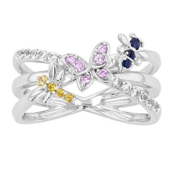 Sterling Silver Multicolored Lab-Created Sapphire Butterfly Ring