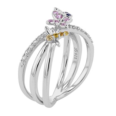 Sterling Silver Multicolored Lab-Created Sapphire Butterfly Ring