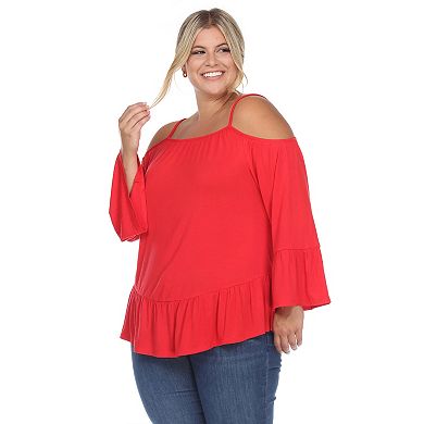 Plus Size White Mark Cold Shoulder Ruffle Sleeve Top