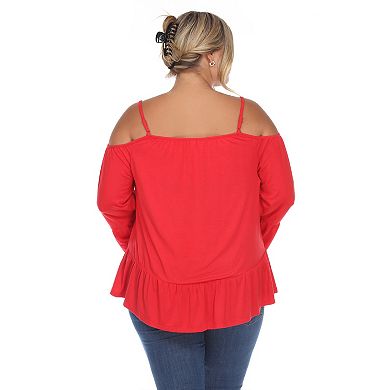 Plus Size White Mark Cold Shoulder Ruffle Sleeve Top