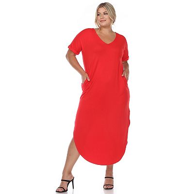 Plus Size White Mark Short Sleeve V Neck Maxi Dress