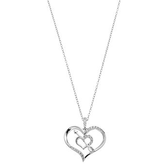 Sterling Silver Lab-Created White Sapphire Double Heart & Arrow Pendant Necklace
