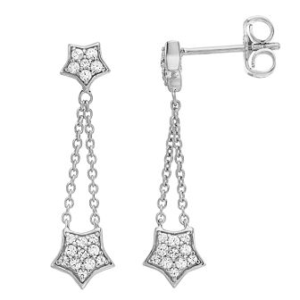 Sterling Silver Lab-Created White Sapphire Star Drop Earrings