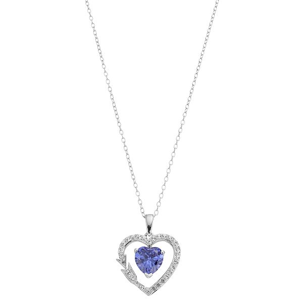 Sterling Silver Simulated Tanzanite & Lab-Created White Sapphire Heart ...