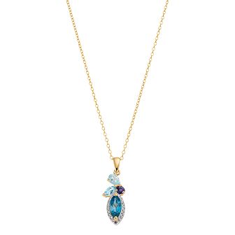 14k Gold Over Silver Multi-Gem Pendant Necklace