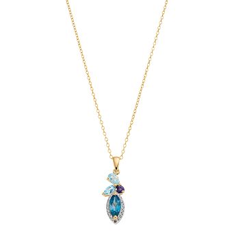 14k Gold Over Silver Multi-Gem Pendant Necklace
