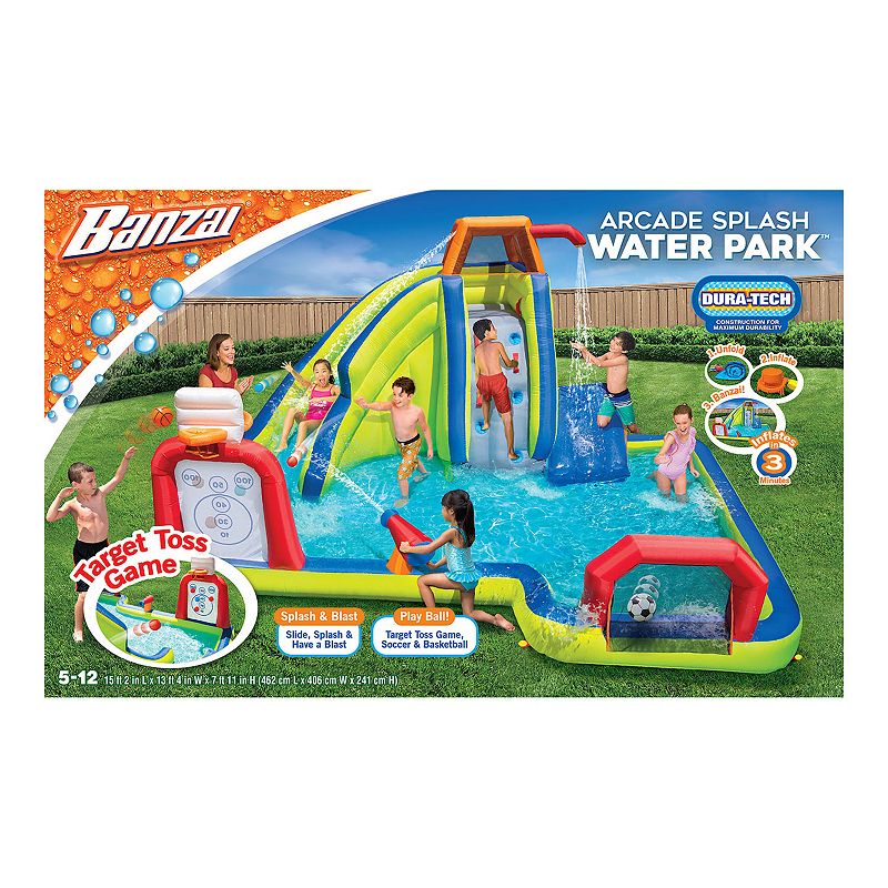 Banzai Inflatable Arcade Splash Water Park, Multicolor