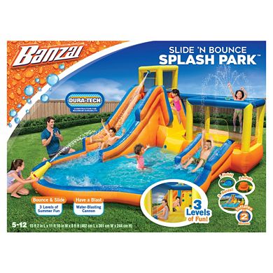 Banzai Inflatable Slide 'N Bounce Splash Park Water Park 3 Levels of Fun!