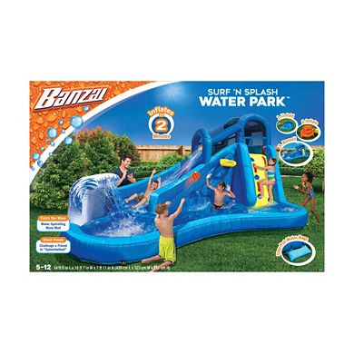 Banzai Surf N' Splash Water Park Slide with Basketball Hoop