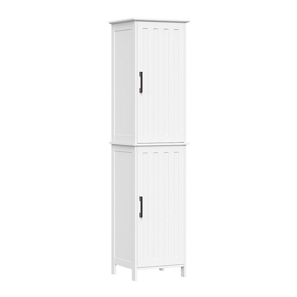 RiverRidge Monroe Tall Bathroom Storage Linen Cabinet and Organizer with Doors and Adjustable Shelves - White