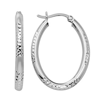 Diamond Mystique Platinum Over Silver Oval Hoop Earrings