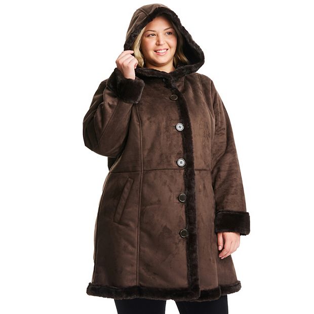 Plus Size d.e.t.a.i.l.s Faux Fur Trim Faux Shearling Coat