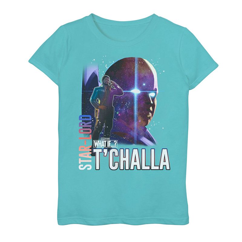 Girls 7-16 Marvel What If T'Challa Starlord and Watcher Poster Graphic Tee, Girl's, Size: Medium, Tahiti Blue