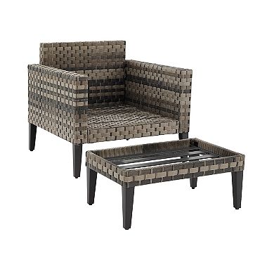 Crosley Prescott Wicker Patio Arm Chair & Ottoman 2-piece Set