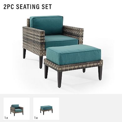 Crosley Prescott Wicker Patio Arm Chair & Ottoman 2-piece Set