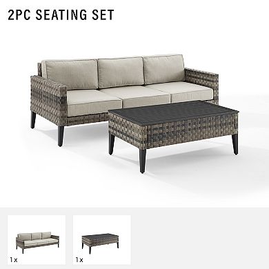 Crosley Prescott Wicker Patio Couch & Coffee Table 2-piece Set