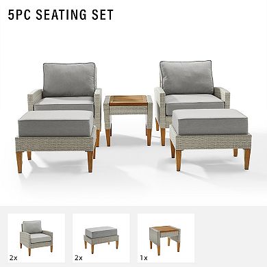 Crosley Capella Wicker Patio Chair, Ottoman & End Table 5-piece Set