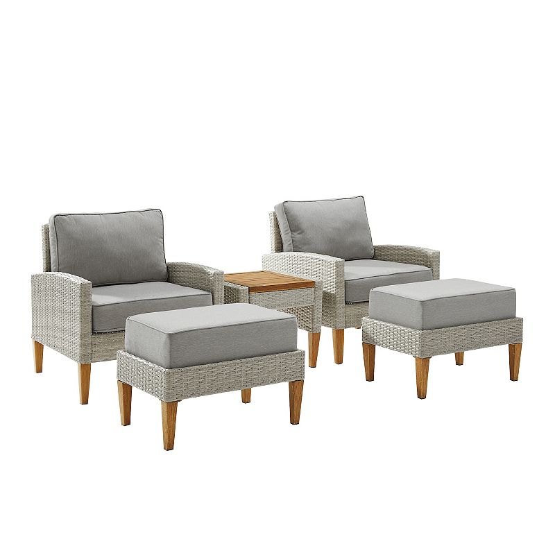 Crosley Capella Wicker Patio Chair, Ottoman & End Table 5-piece Set, Grey