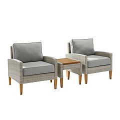 3 Pieces Patio Wicker Furniture Set with 2-Tier Side Table and Cushioned Armchairs-Natural