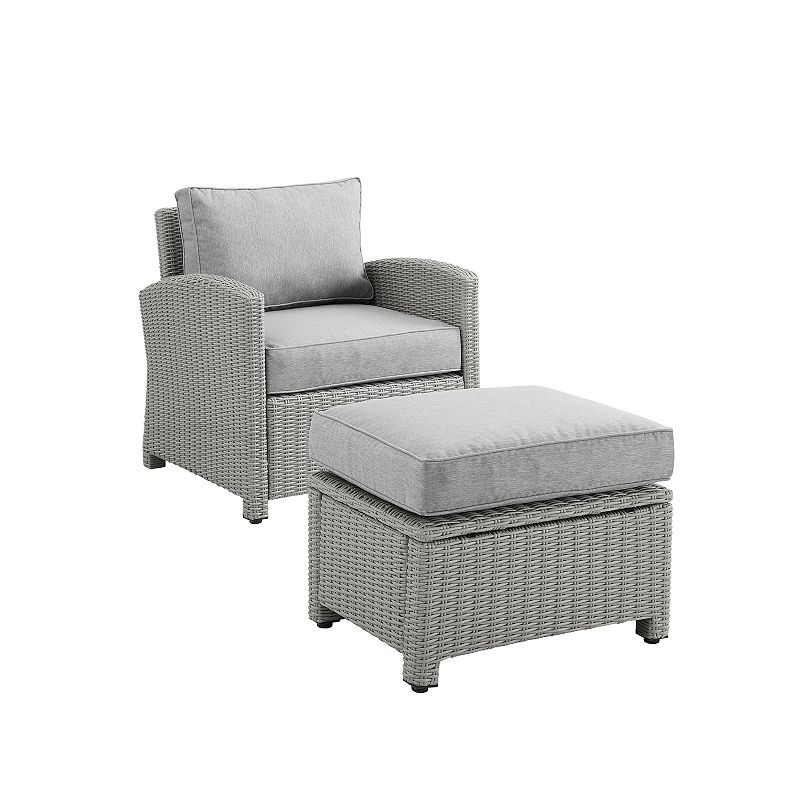 Crosley Bradenton Sunbrella Patio Arm Chair & Ottoman 2-piece Set, Grey