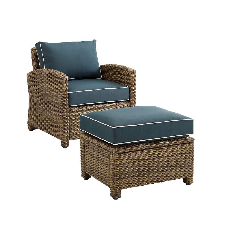 Crosley Bradenton Sunbrella Patio Arm Chair & Ottoman 2-piece Set, Blue