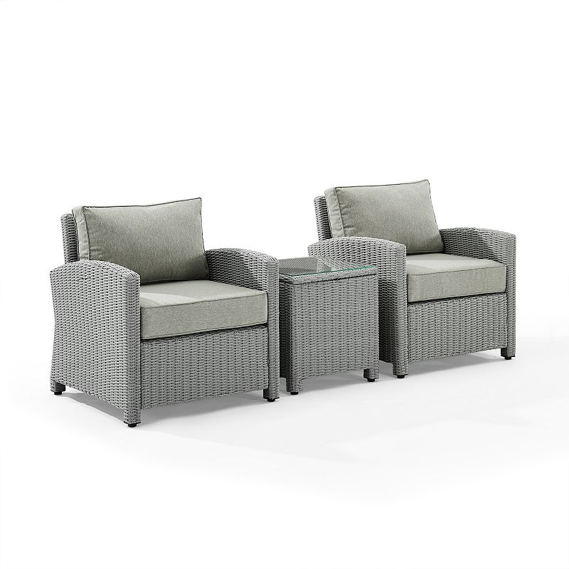 Crosley Bradenton Wicker Arm Chair & End Table 3-piece Set, Grey
