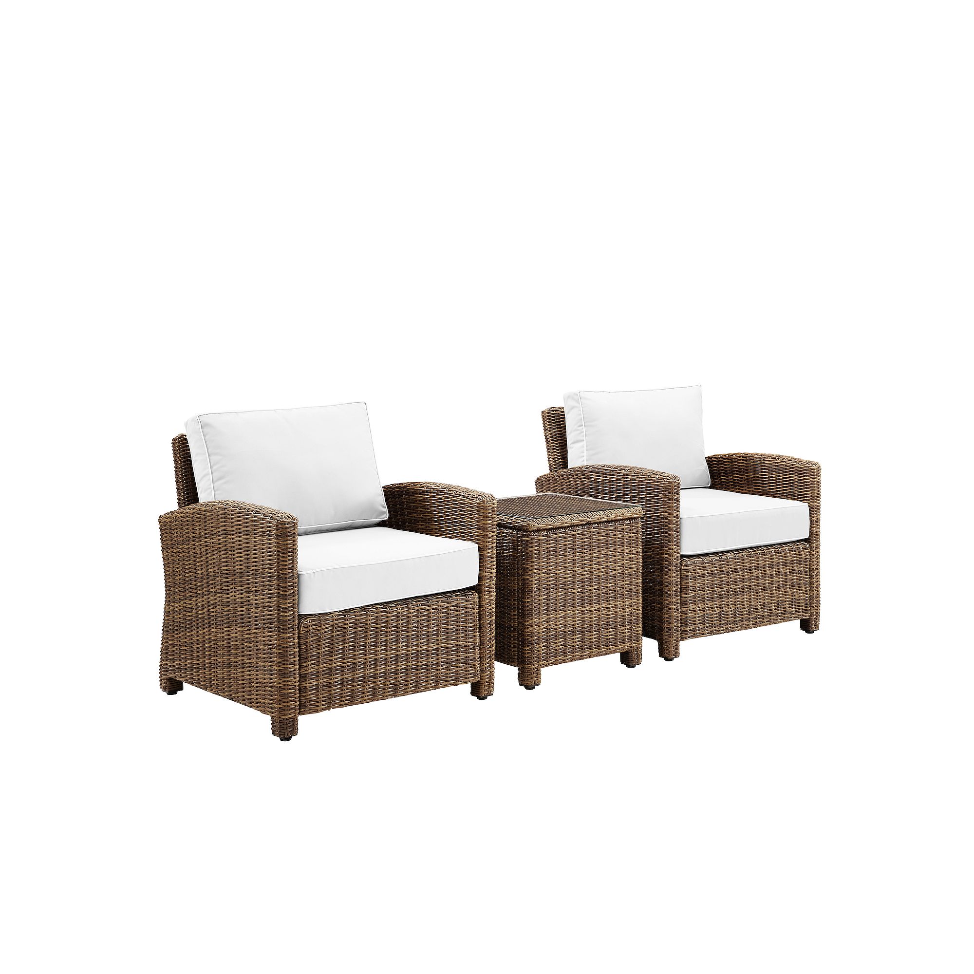 Crosley Bradenton Wicker Arm Chair & End Table 3-piece Set, White Brown