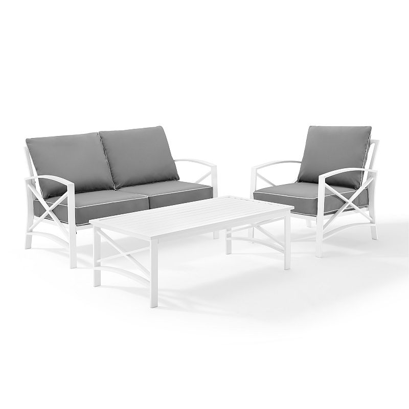 Crosley Kaplan Patio Loveseat, Chair & Coffee Table 3-piece Set, Grey