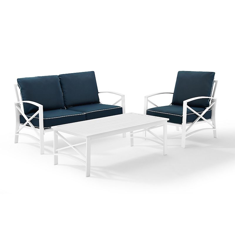 Crosley Kaplan Patio Loveseat, Chair & Coffee Table 3-piece Set, Blue