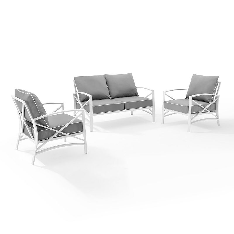 Crosley Kaplan Patio Loveseat & Chair 3-piece Set, Grey