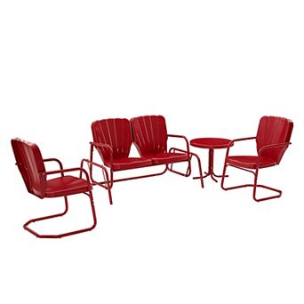 Crosley Ridgeland Metal Patio Loveseat, Chair and End Table 4 pc Set