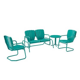 Crosley Ridgeland Metal Patio Loveseat, Chair and End Table 4 pc Set