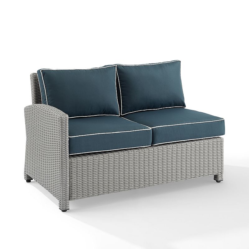 Crosley Bradenton Patio Wicker Sectional Left Side Loveseat Couch, Blue