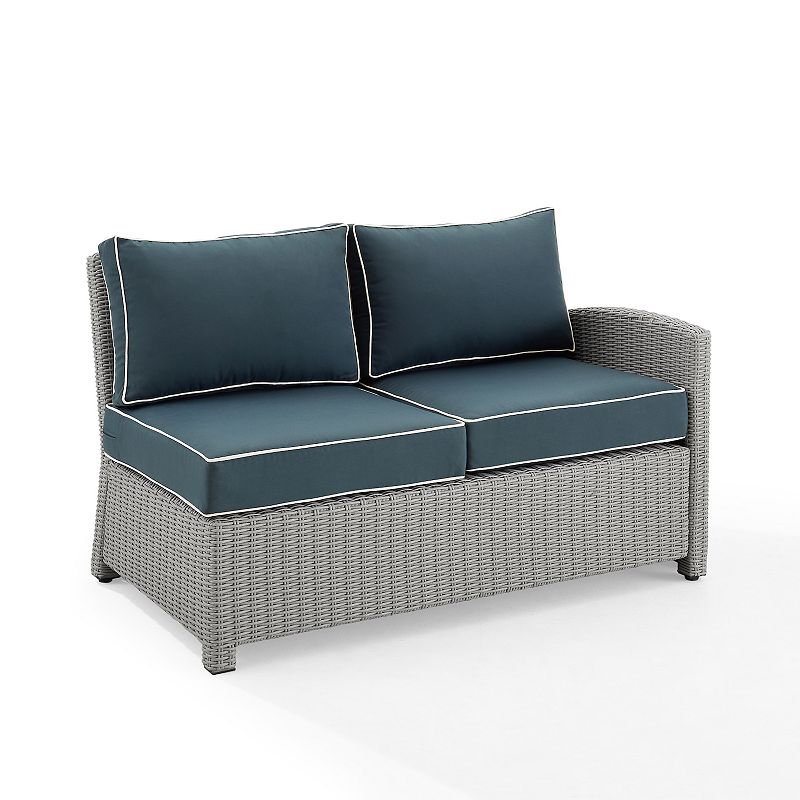 Crosley Bradenton Patio Wicker Sectional Right Side Loveseat Couch, Blue