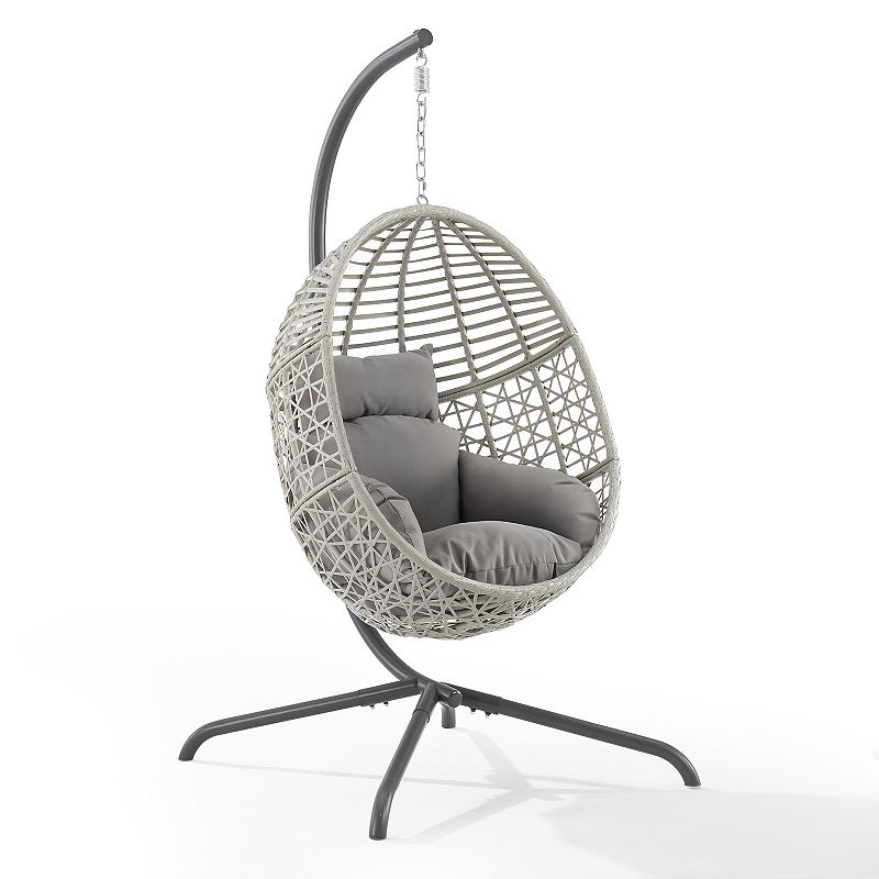 Crosley Lorelei Indoor / Outdoor Wicker Hanging Egg Patio Chair, Grey