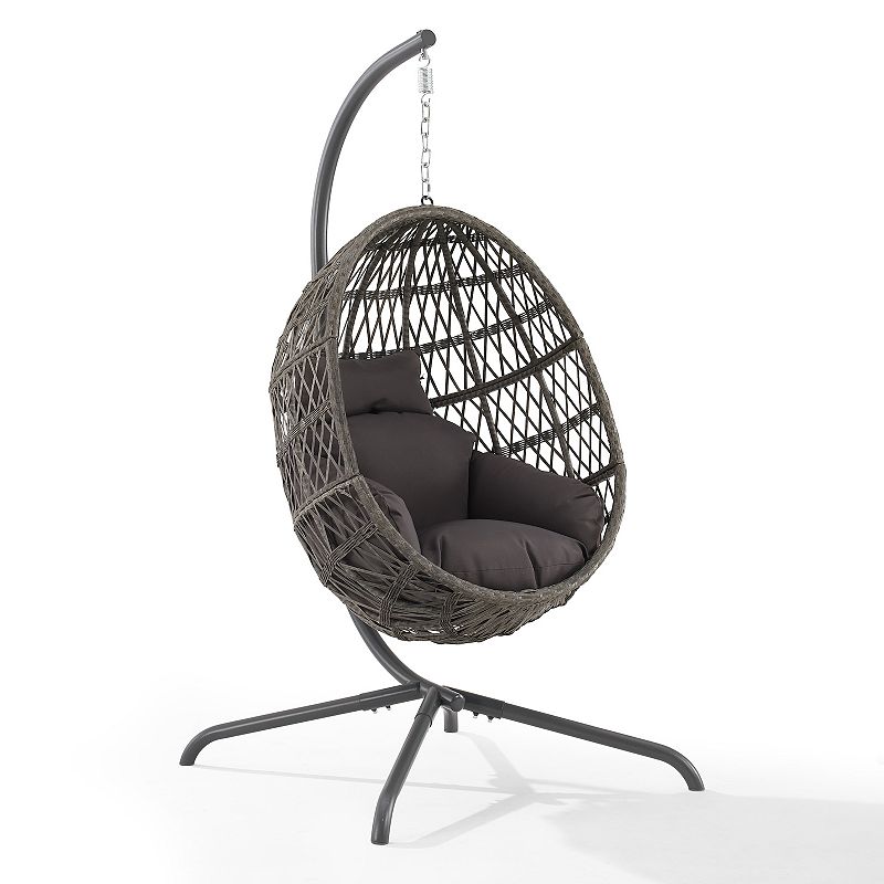 Crosley Tess Indoor / Outdoor Patio Wicker Hanging Egg Chair, Grey