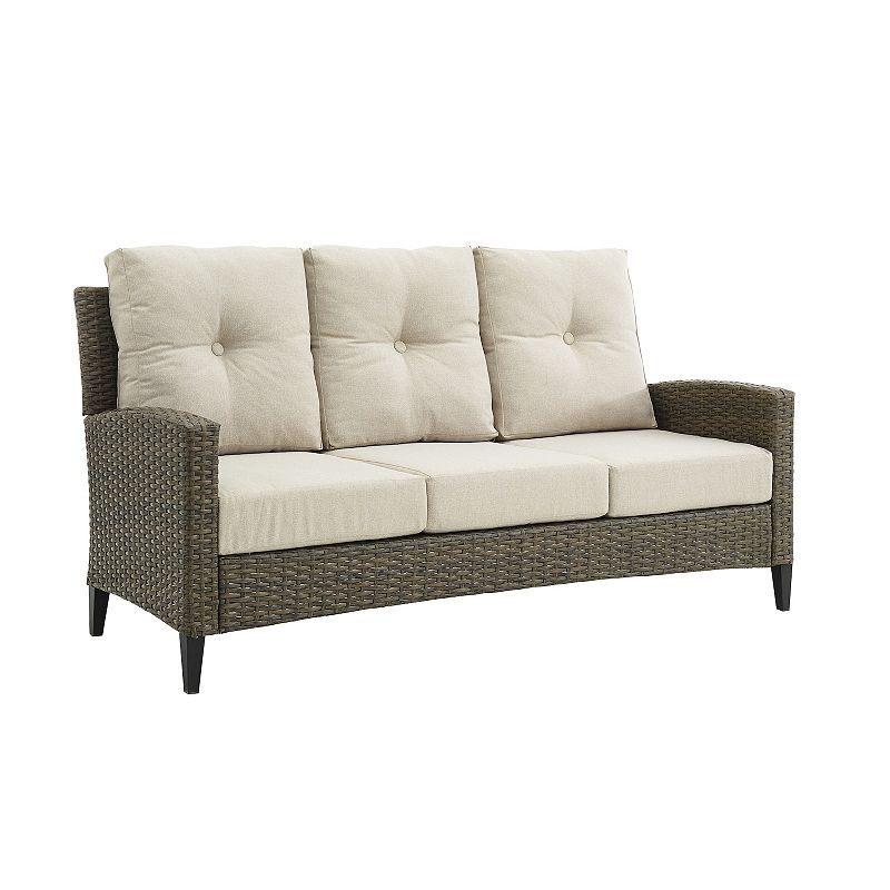Crosley Rockport Patio Wicker High Back Couch, Beig/Green