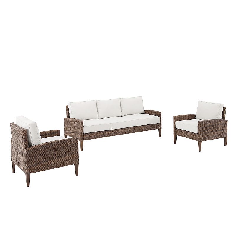 Crosley Capella Patio Wicker Couch & Arm Chair 3-piece Set, Beig/Green