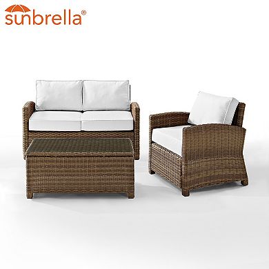 Crosley Bradenton Sunbrella Patio Loveseat, Arm Chair & Coffee Table 3-piece Set