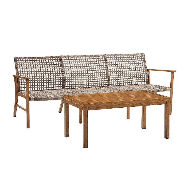 Crosley Ridley Patio Wicker Couch & Coffee Table 2-piece Set, Grey