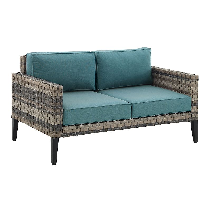 Crosley Prescott Patio Wicker Loveseat Couch, Blue